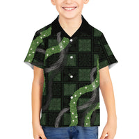 Hawaiian Quilt Family Matching Off Shoulder Short Dress and Hawaiian Shirt Pele Hair Hinahina Lei Black Version LT05 Son's Shirt Black - Polynesian Pride