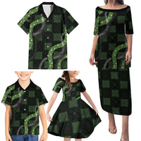 Hawaiian Quilt Family Matching Puletasi and Hawaiian Shirt Pele Hair Hinahina Lei Black Version LT05 - Polynesian Pride