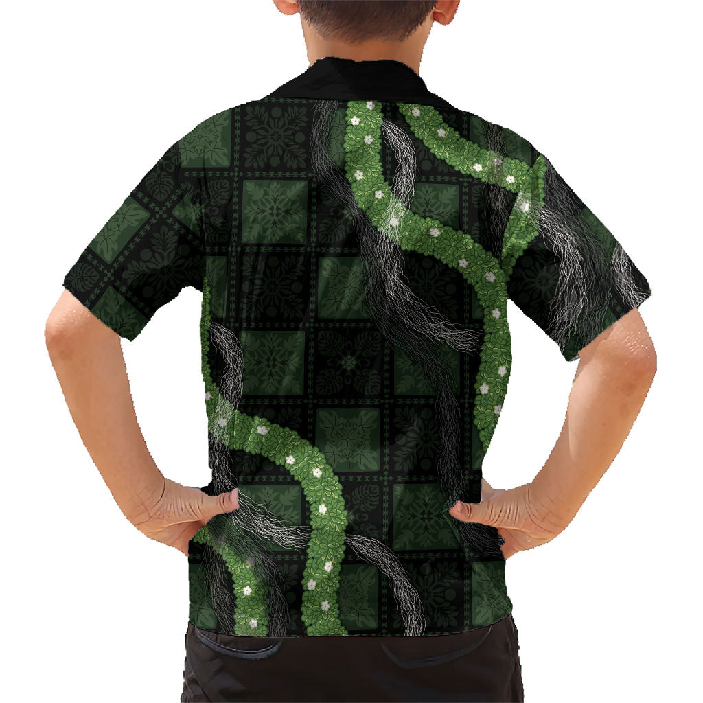 Hawaiian Quilt Family Matching Short Sleeve Bodycon Dress and Hawaiian Shirt Pele Hair Hinahina Lei Black Version LT05 - Polynesian Pride