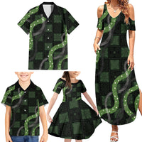 Hawaiian Quilt Family Matching Summer Maxi Dress and Hawaiian Shirt Pele Hair Hinahina Lei Black Version LT05 - Polynesian Pride