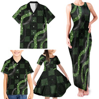 Hawaiian Quilt Family Matching Tank Maxi Dress and Hawaiian Shirt Pele Hair Hinahina Lei Black Version LT05 - Polynesian Pride