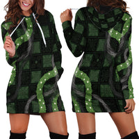 Hawaiian Quilt Hoodie Dress Pele Hair Hinahina Lei Black Version