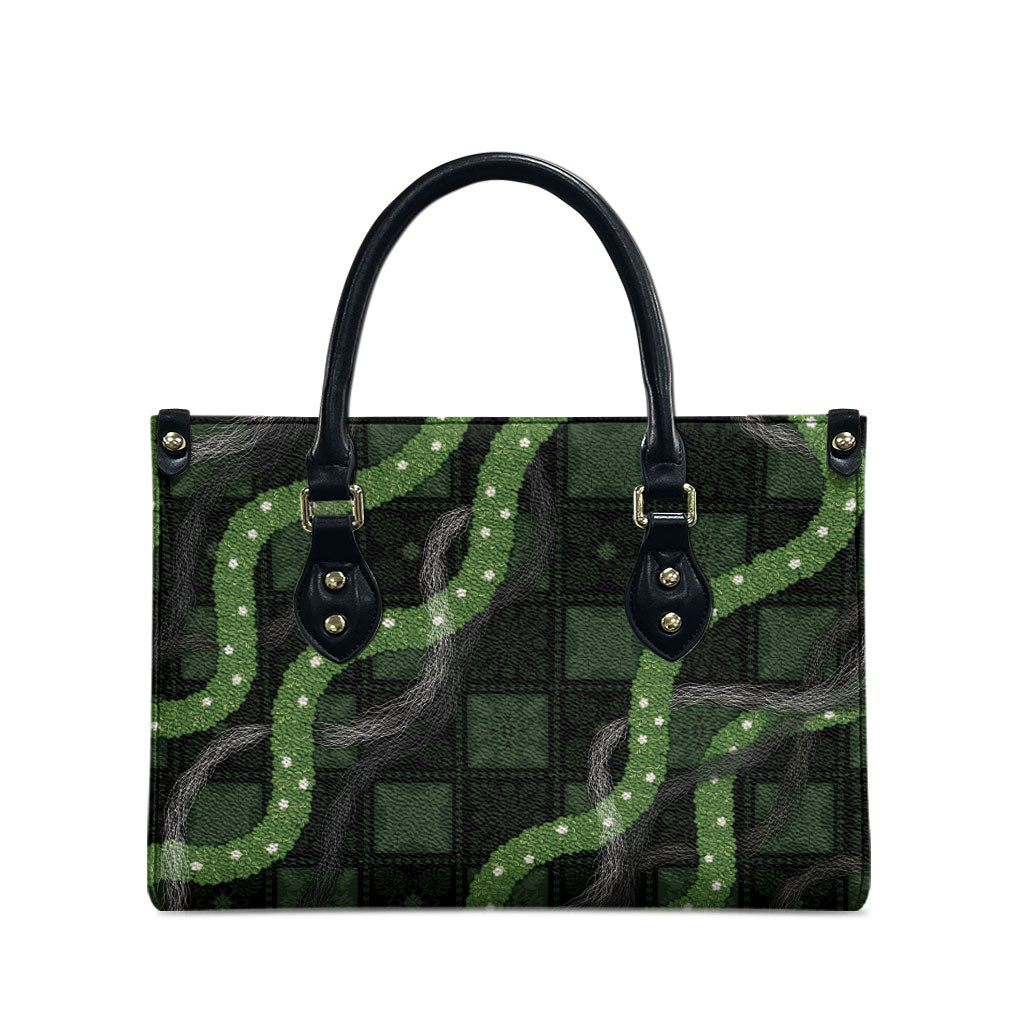 Hawaiian Quilt Leather Bag Pele Hair Hinahina Lei Black Version