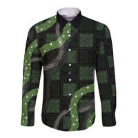 Hawaiian Quilt Long Sleeve Button Shirt Pele Hair Hinahina Lei Black Version