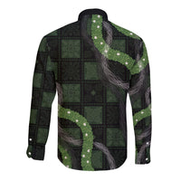 Hawaiian Quilt Long Sleeve Button Shirt Pele Hair Hinahina Lei Black Version