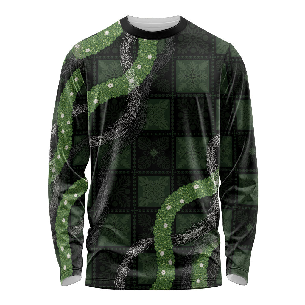 Hawaiian Quilt Long Sleeve Shirt Pele Hair Hinahina Lei Black Version