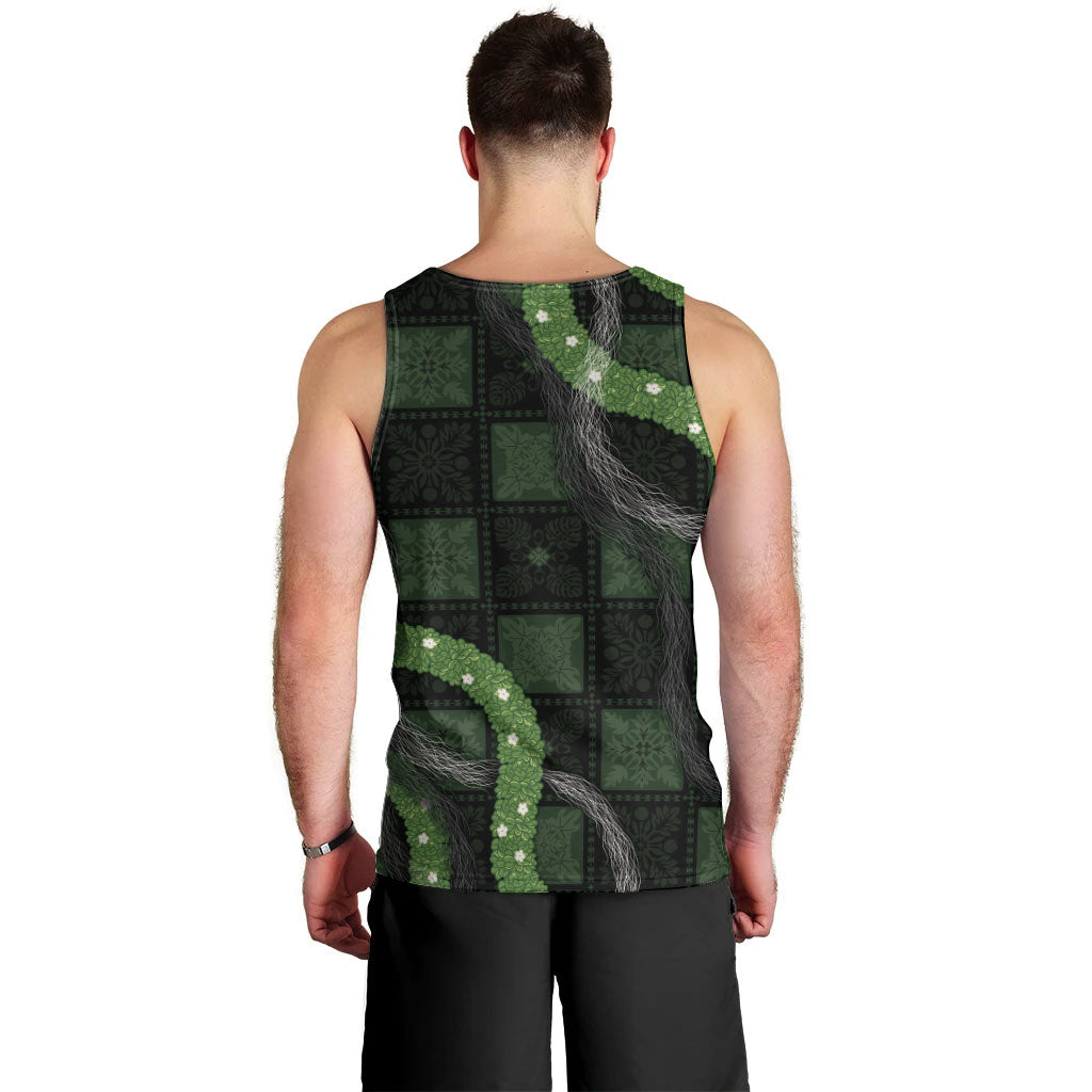 Hawaiian Quilt Men Tank Top Pele Hair Hinahina Lei Black Version