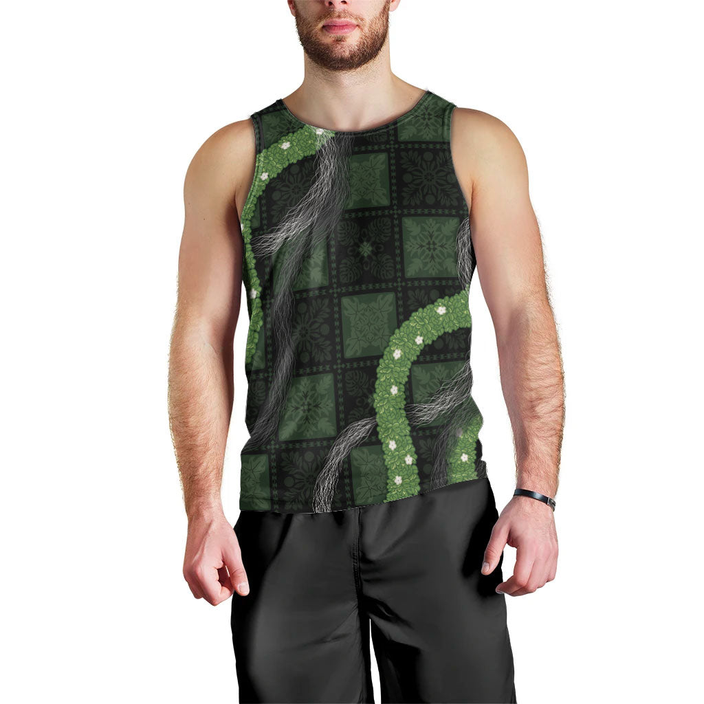 Hawaiian Quilt Men Tank Top Pele Hair Hinahina Lei Black Version
