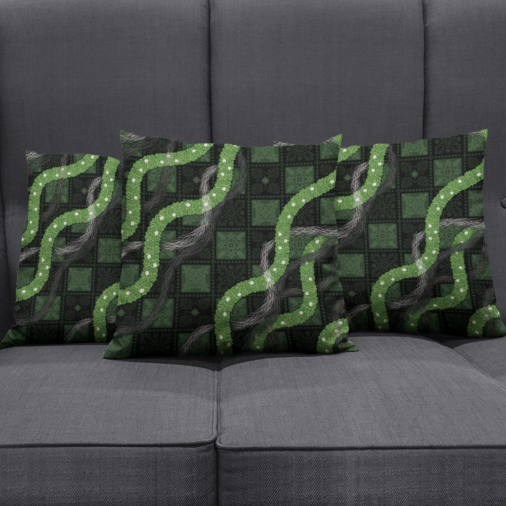 Hawaiian Quilt Pillow Cover Pele Hair Hinahina Lei Black Version