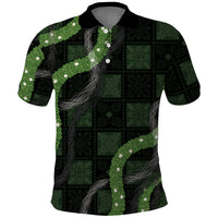 Hawaiian Quilt Polo Shirt Pele Hair Hinahina Lei Black Version