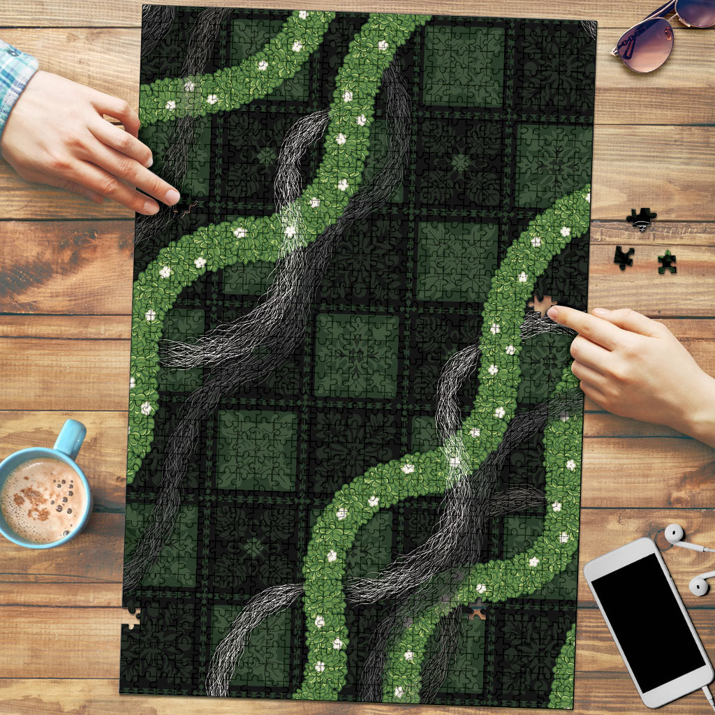 Hawaiian Quilt Puzzle Pele Hair Hinahina Lei Black Version