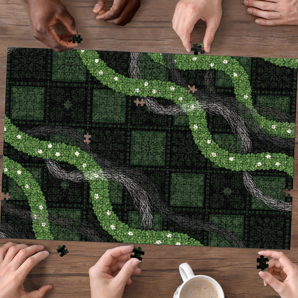 Hawaiian Quilt Puzzle Pele Hair Hinahina Lei Black Version