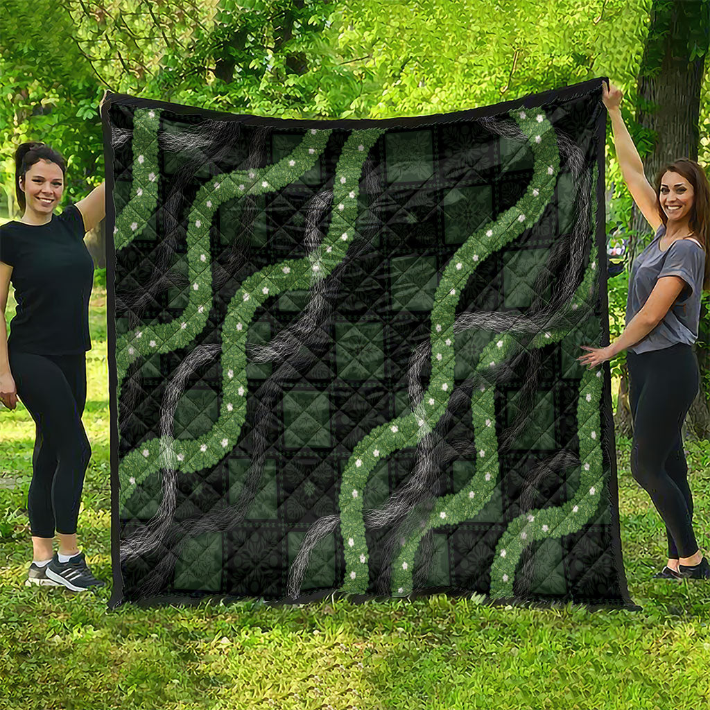 Hawaiian Quilt Quilt Pele Hair Hinahina Lei Black Version