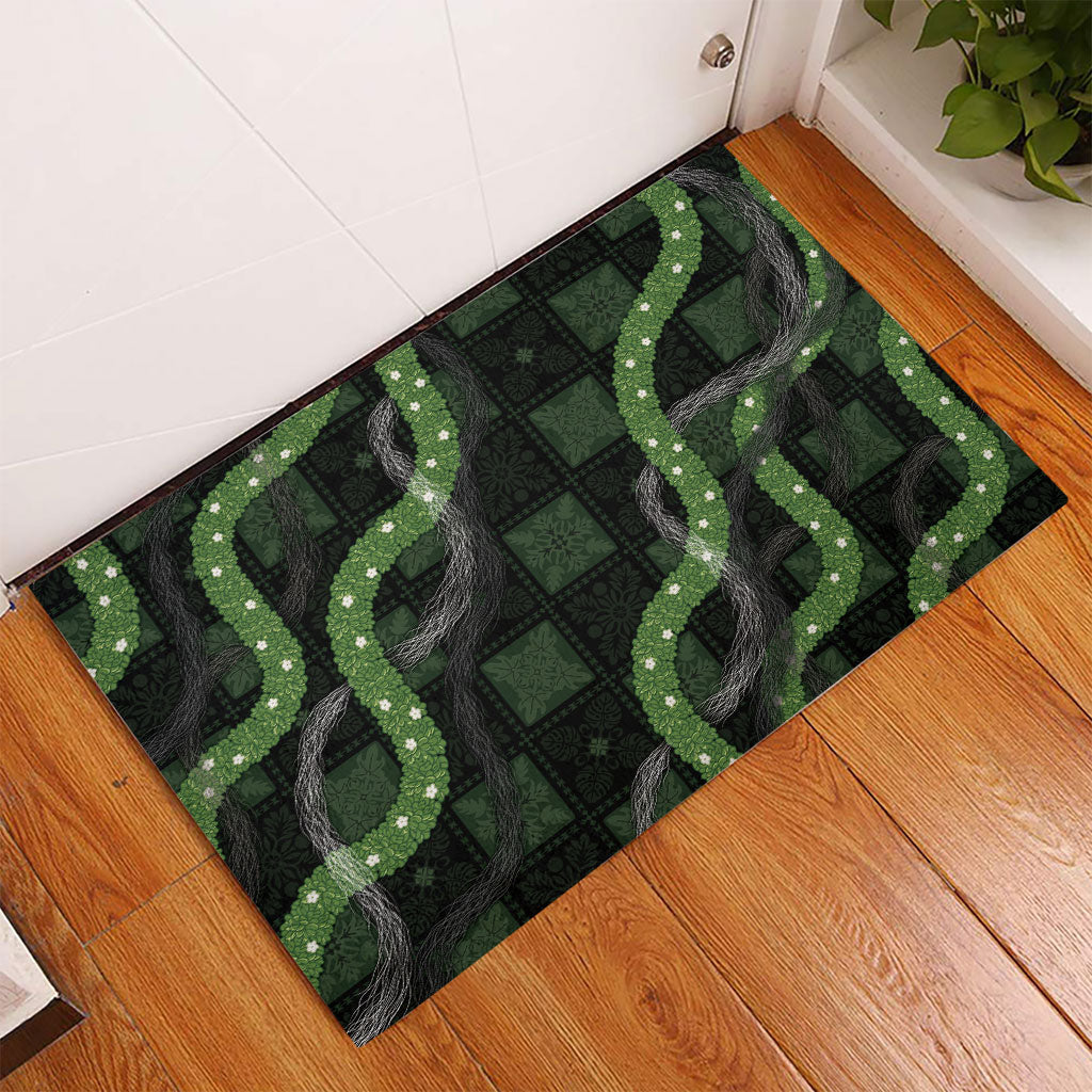 Hawaiian Quilt Rubber Doormat Pele Hair Hinahina Lei Black Version