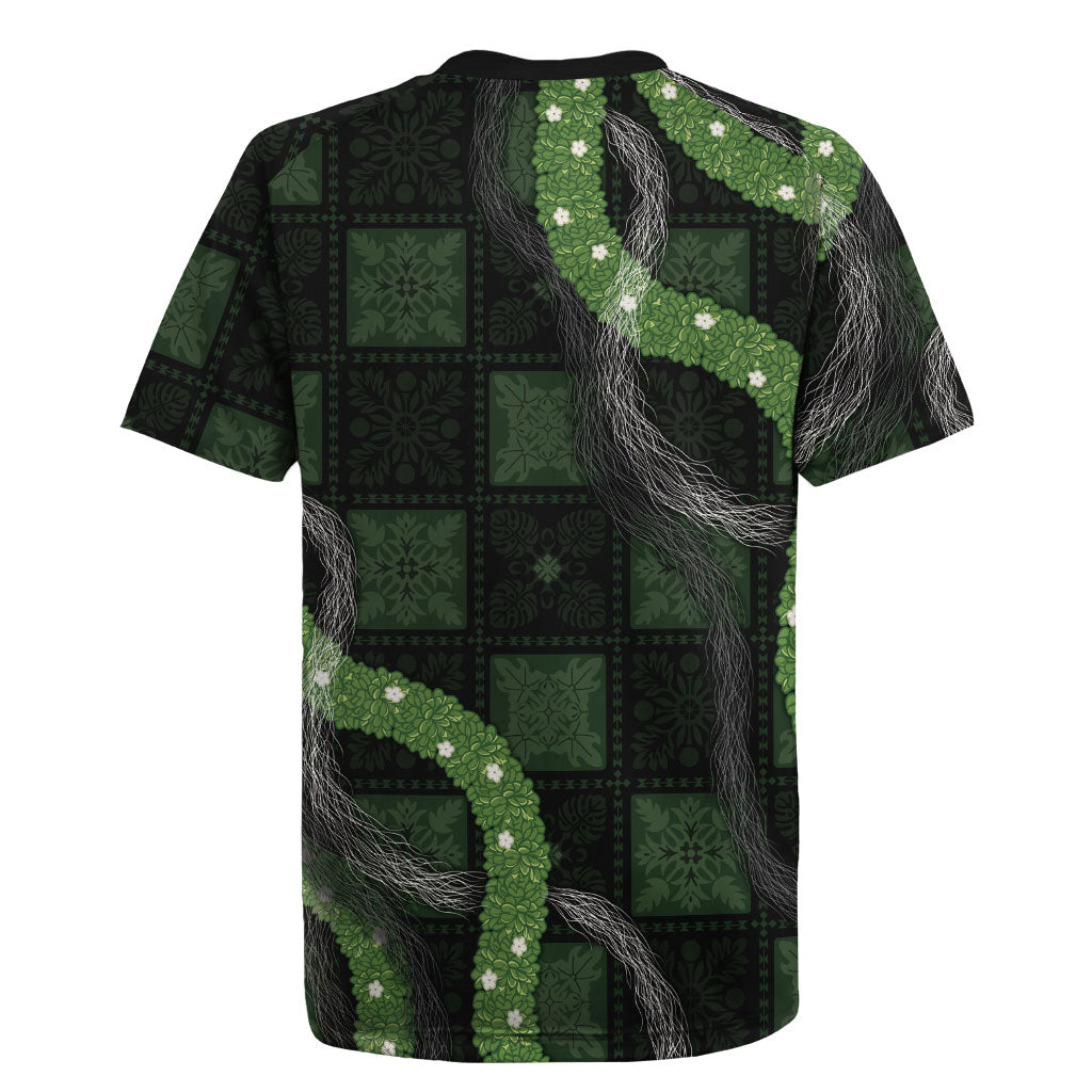 Hawaiian Quilt Rugby Jersey Pele Hair Hinahina Lei Black Version LT05 - Polynesian Pride
