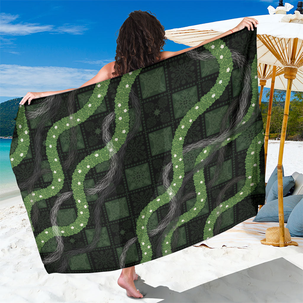 Hawaiian Quilt Sarong Pele Hair Hinahina Lei Black Version