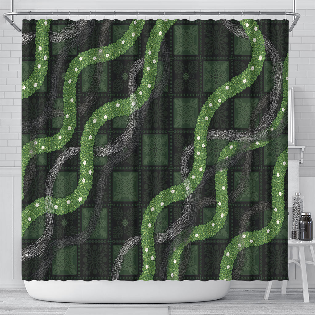 Hawaiian Quilt Shower Curtain Pele Hair Hinahina Lei Black Version LT05 - Polynesian Pride