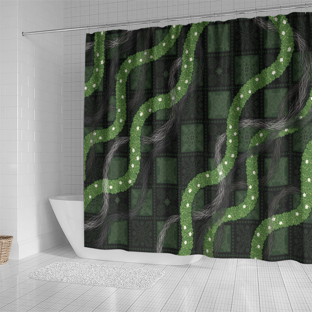 Hawaiian Quilt Shower Curtain Pele Hair Hinahina Lei Black Version LT05 - Polynesian Pride