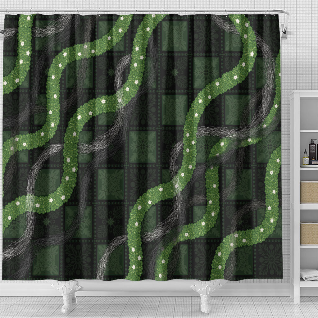 Hawaiian Quilt Shower Curtain Pele Hair Hinahina Lei Black Version LT05 - Polynesian Pride