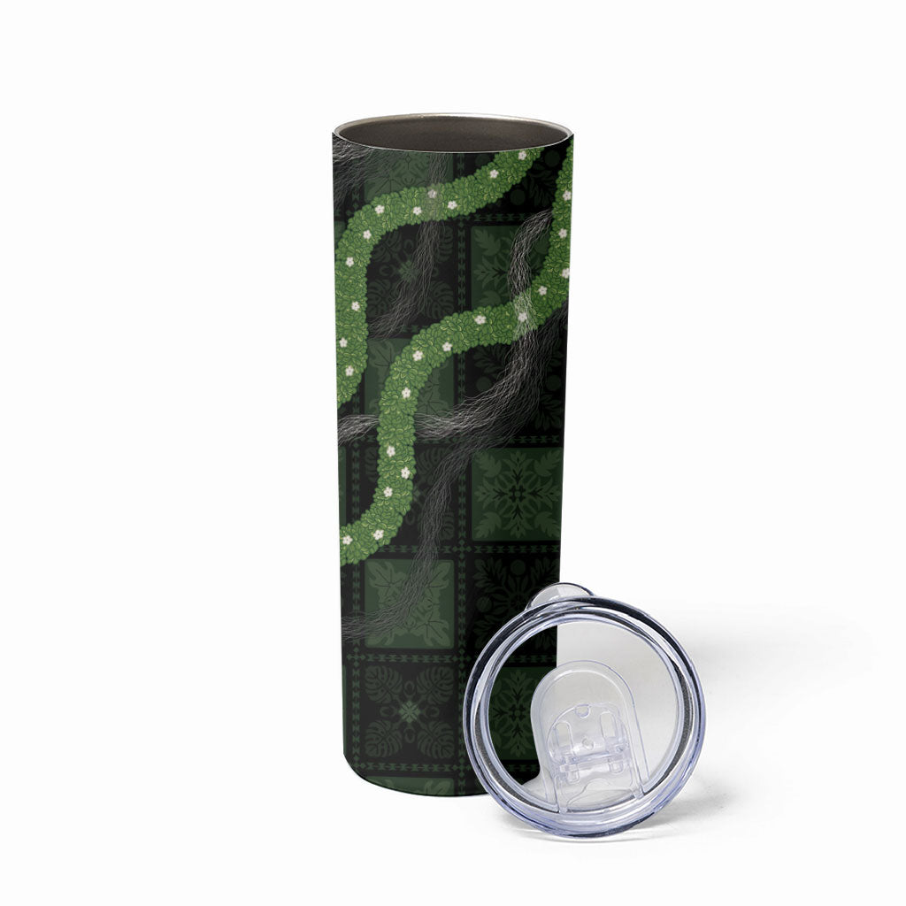 Hawaiian Quilt Skinny Tumbler Pele Hair Hinahina Lei Black Version