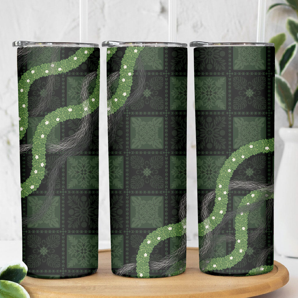 Hawaiian Quilt Skinny Tumbler Pele Hair Hinahina Lei Black Version