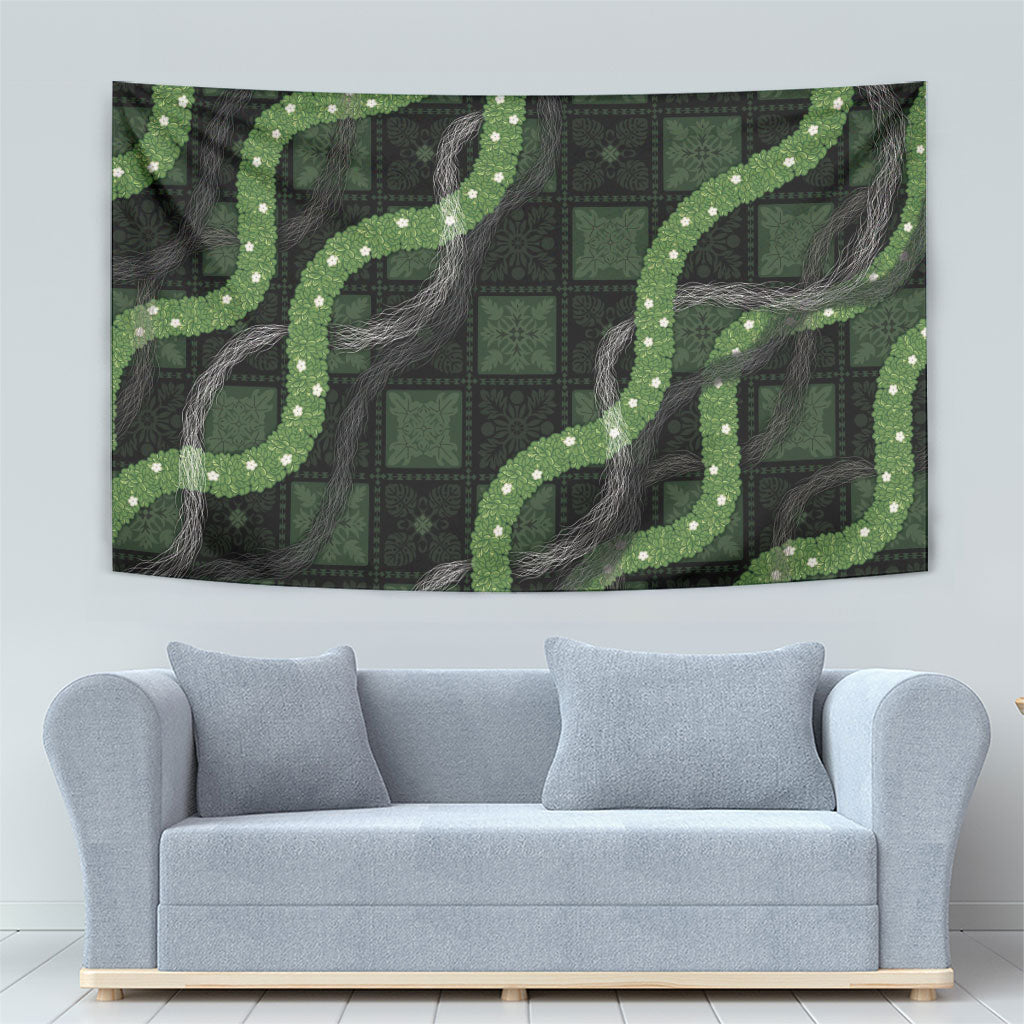 Hawaiian Quilt Tapestry Pele Hair Hinahina Lei Black Version