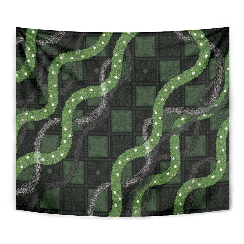 Hawaiian Quilt Tapestry Pele Hair Hinahina Lei Black Version