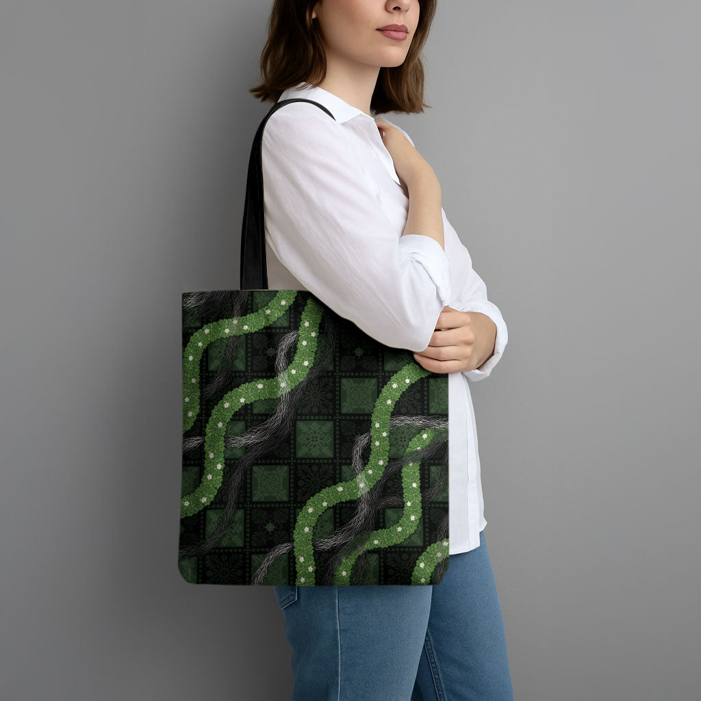 Hawaiian Quilt Tote Bag Pele Hair Hinahina Lei Black Version LT05 - Polynesian Pride