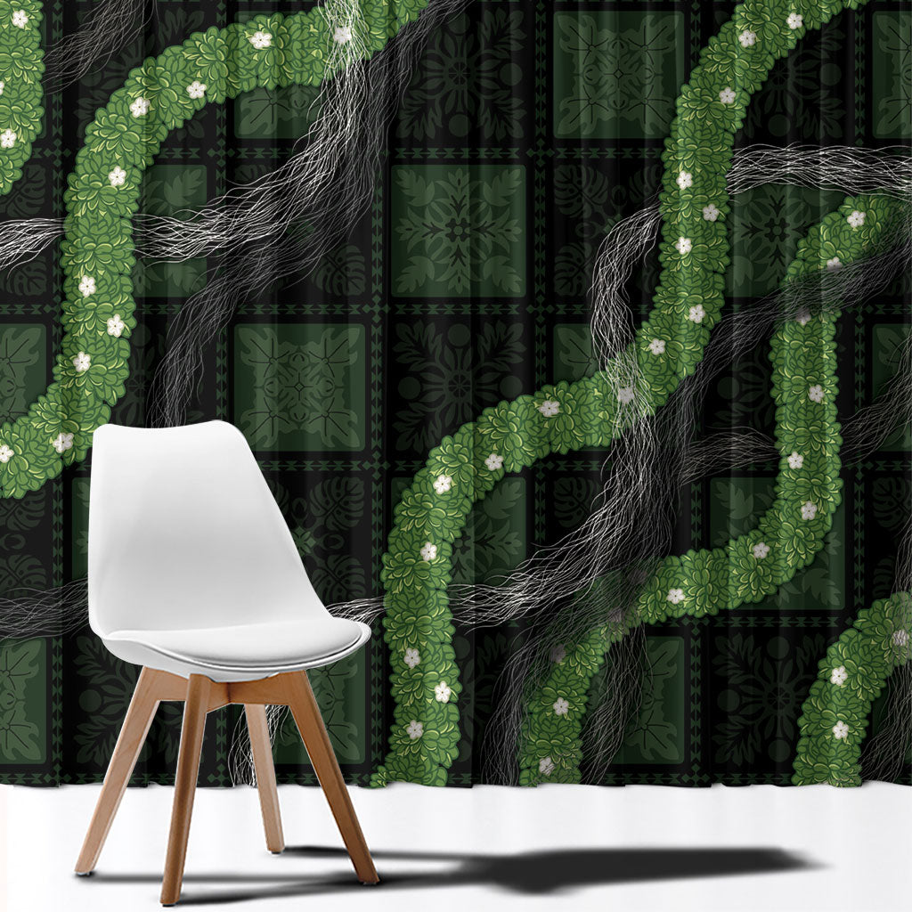 Hawaiian Quilt Window Curtain Pele Hair Hinahina Lei Black Version