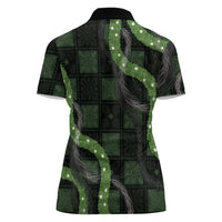 Hawaiian Quilt Women Polo Shirt Pele Hair Hinahina Lei Black Version