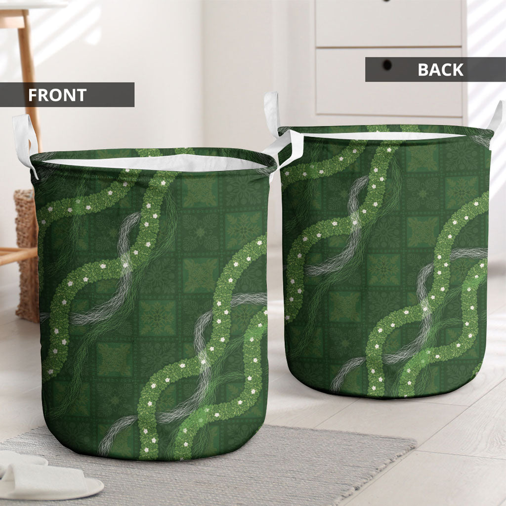 Hawaiian Quilt Laundry Basket Pele Hair Hinahina Lei Green Version