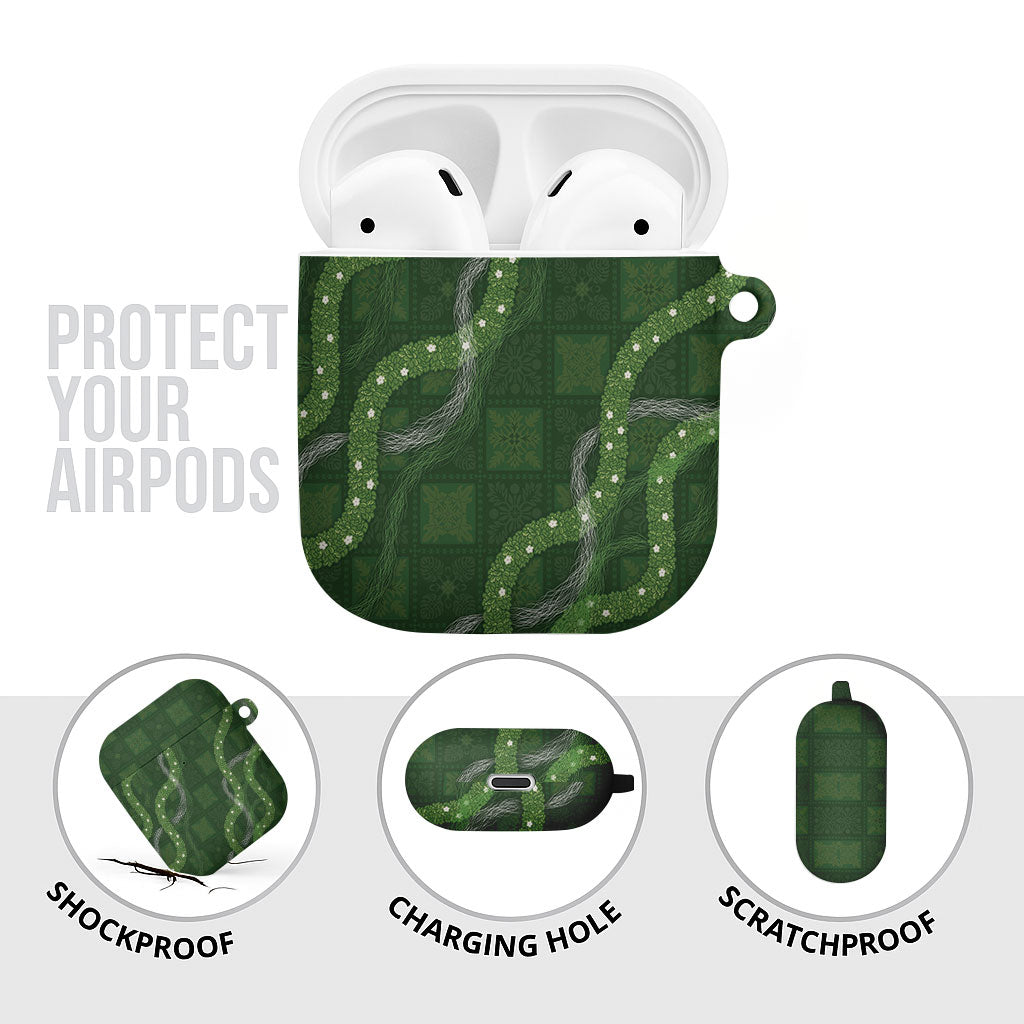 Hawaiian Quilt AirPods Case Pele Hair Hinahina Lei Green Version LT05 - Polynesian Pride