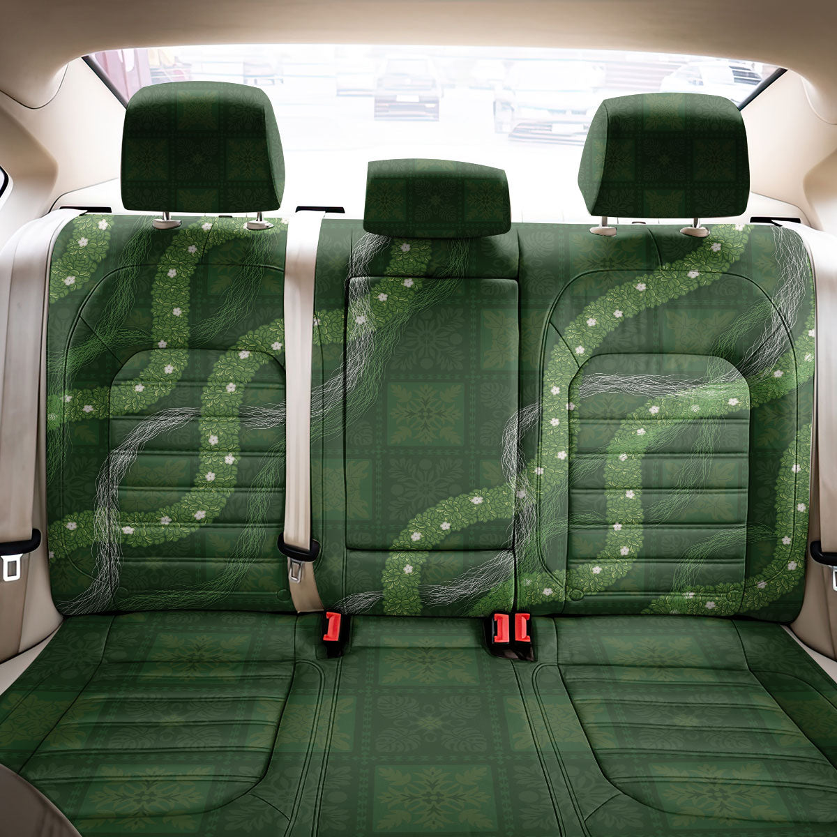 Hawaiian Quilt Back Car Seat Cover Pele Hair Hinahina Lei Green Version
