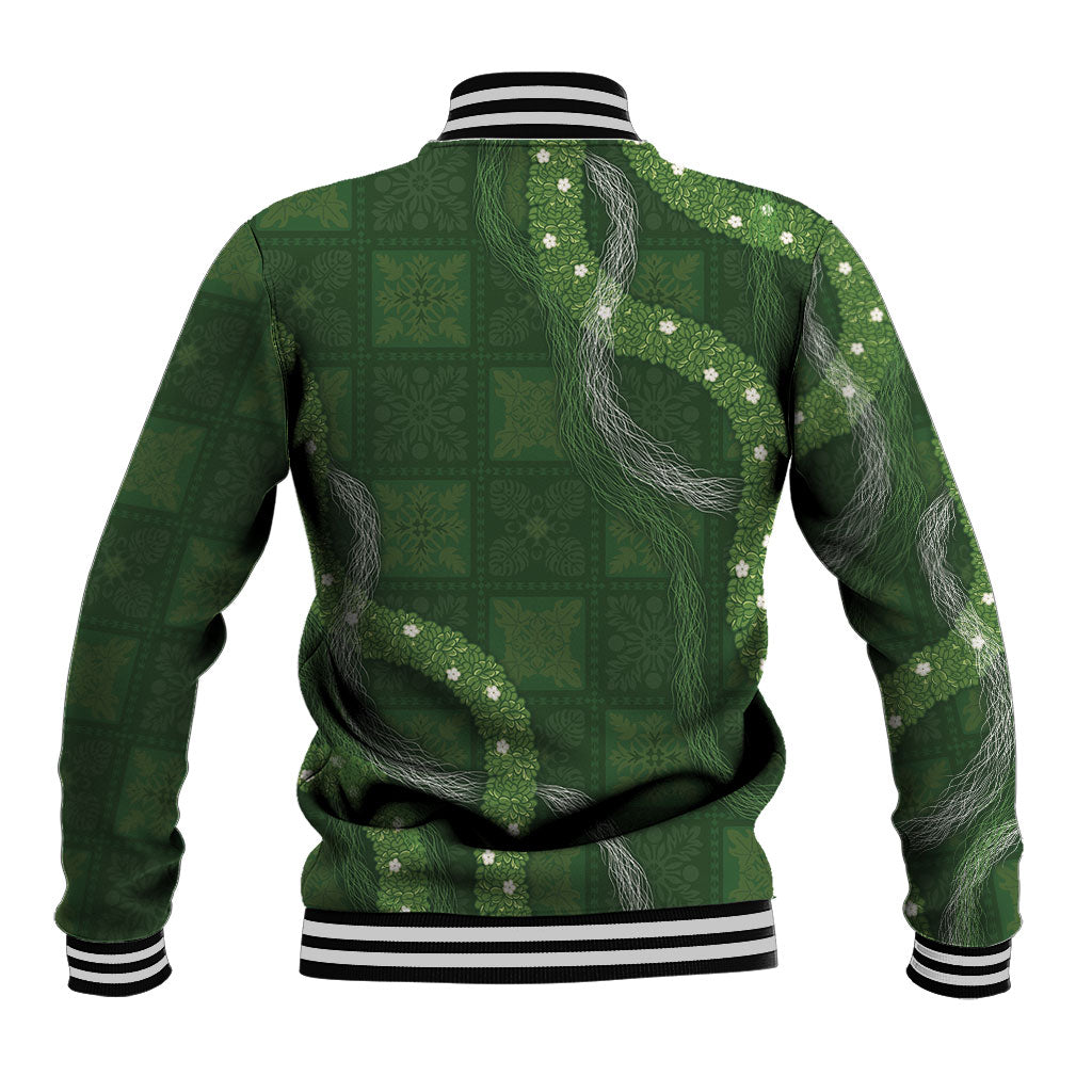 Hawaiian Quilt Baseball Jacket Pele Hair Hinahina Lei Green Version