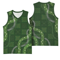 Hawaiian Quilt Basketball Jersey Pele Hair Hinahina Lei Green Version
