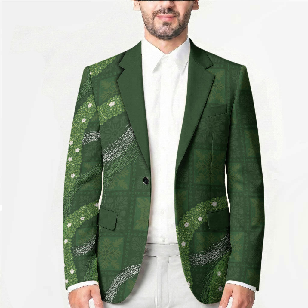 Hawaiian Quilt Blazer Pele Hair Hinahina Lei Green Version