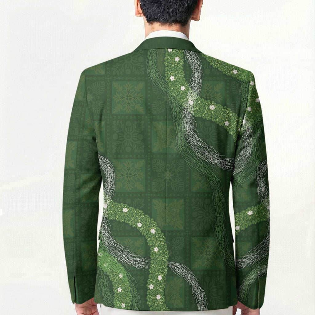 Hawaiian Quilt Blazer Pele Hair Hinahina Lei Green Version