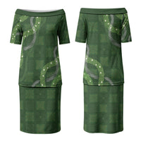 Hawaiian Quilt Couples Matching Puletasi and Hawaiian Shirt Pele Hair Hinahina Lei Green Version LT05 - Polynesian Pride