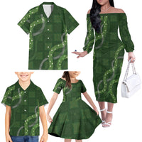 Hawaiian Quilt Family Matching Off The Shoulder Long Sleeve Dress and Hawaiian Shirt Pele Hair Hinahina Lei Green Version LT05 - Polynesian Pride
