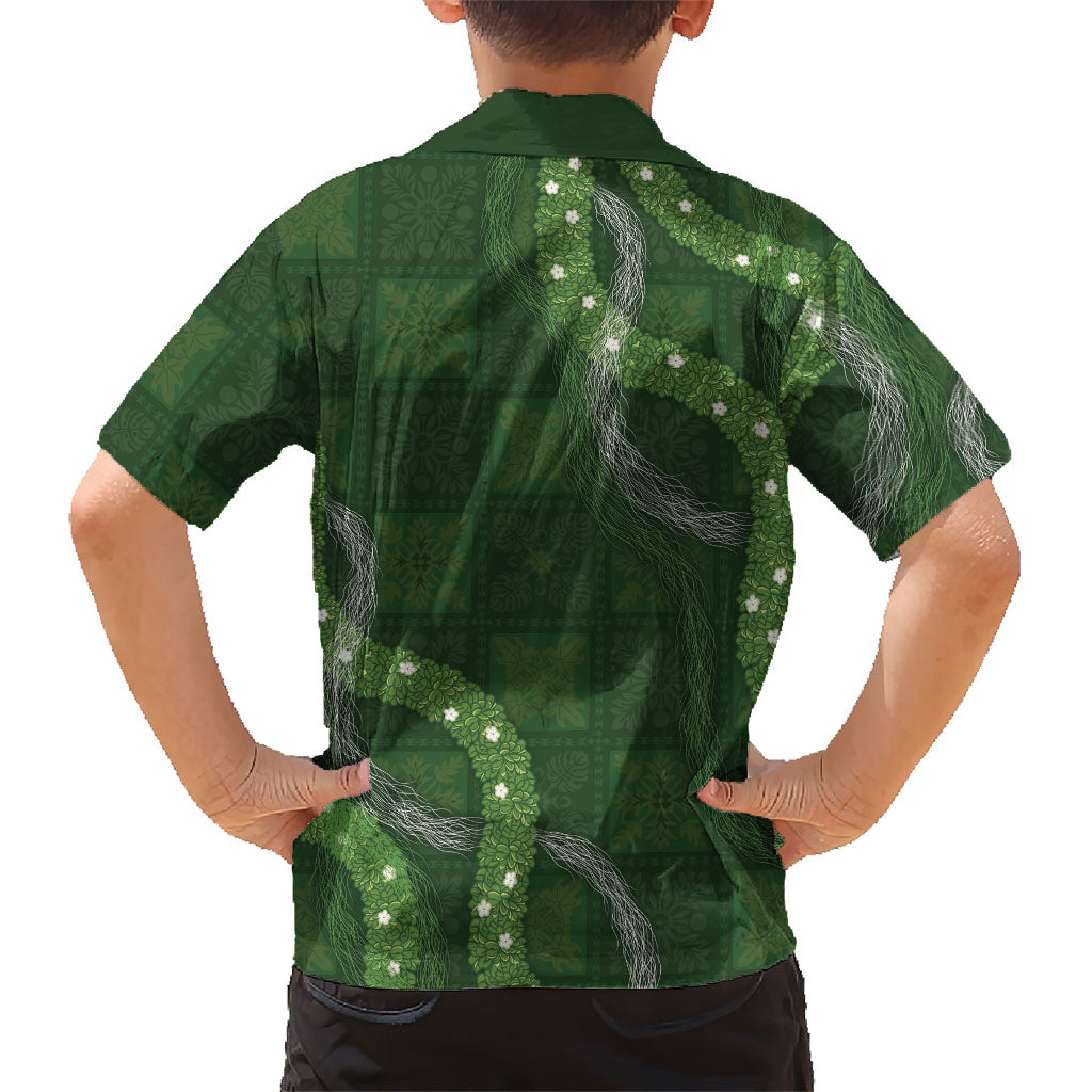 Hawaiian Quilt Family Matching Off Shoulder Maxi Dress and Hawaiian Shirt Pele Hair Hinahina Lei Green Version LT05 - Polynesian Pride
