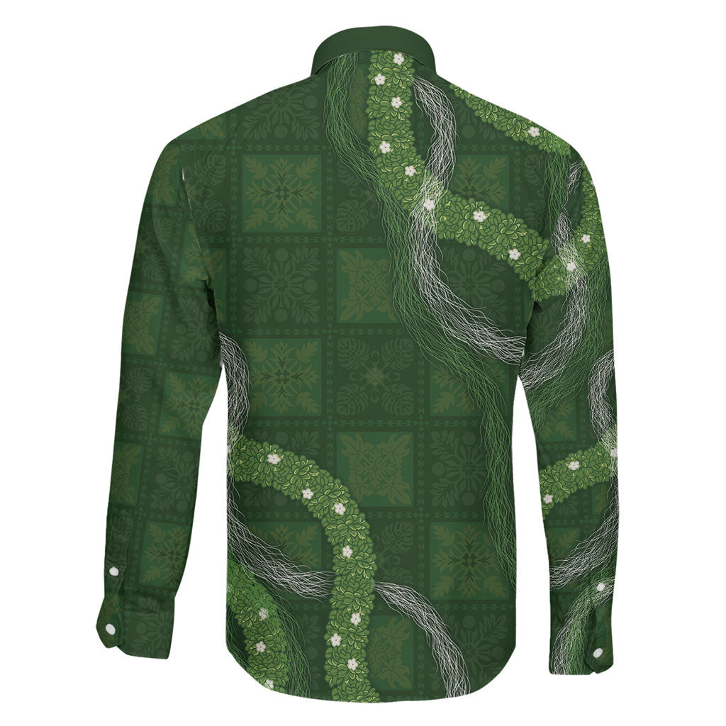 Hawaiian Quilt Family Matching Off Shoulder Short Dress and Hawaiian Shirt Pele Hair Hinahina Lei Green Version LT05 - Polynesian Pride