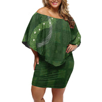 Hawaiian Quilt Family Matching Off Shoulder Short Dress and Hawaiian Shirt Pele Hair Hinahina Lei Green Version LT05 Mom's Dress Green - Polynesian Pride