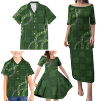 Hawaiian Quilt Family Matching Puletasi and Hawaiian Shirt Pele Hair Hinahina Lei Green Version LT05 - Polynesian Pride