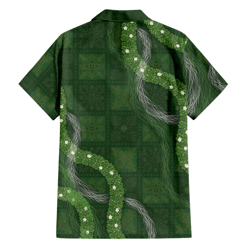 Hawaiian Quilt Family Matching Puletasi and Hawaiian Shirt Pele Hair Hinahina Lei Green Version LT05 - Polynesian Pride
