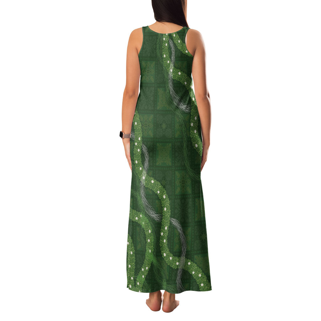 Hawaiian Quilt Family Matching Tank Maxi Dress and Hawaiian Shirt Pele Hair Hinahina Lei Green Version LT05 - Polynesian Pride