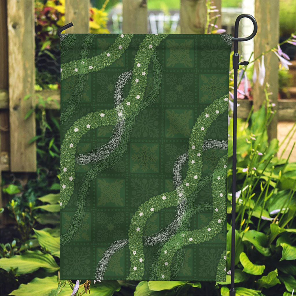 Hawaiian Quilt Garden Flag Pele Hair Hinahina Lei Green Version