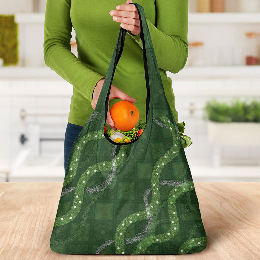 Hawaiian Quilt Grocery Bag Pele Hair Hinahina Lei Green Version LT05 - Polynesian Pride