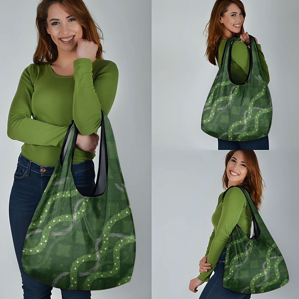 Hawaiian Quilt Grocery Bag Pele Hair Hinahina Lei Green Version LT05 - Polynesian Pride