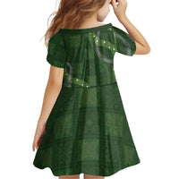 Hawaiian Quilt Kid Short Sleeve Dress Pele Hair Hinahina Lei Green Version