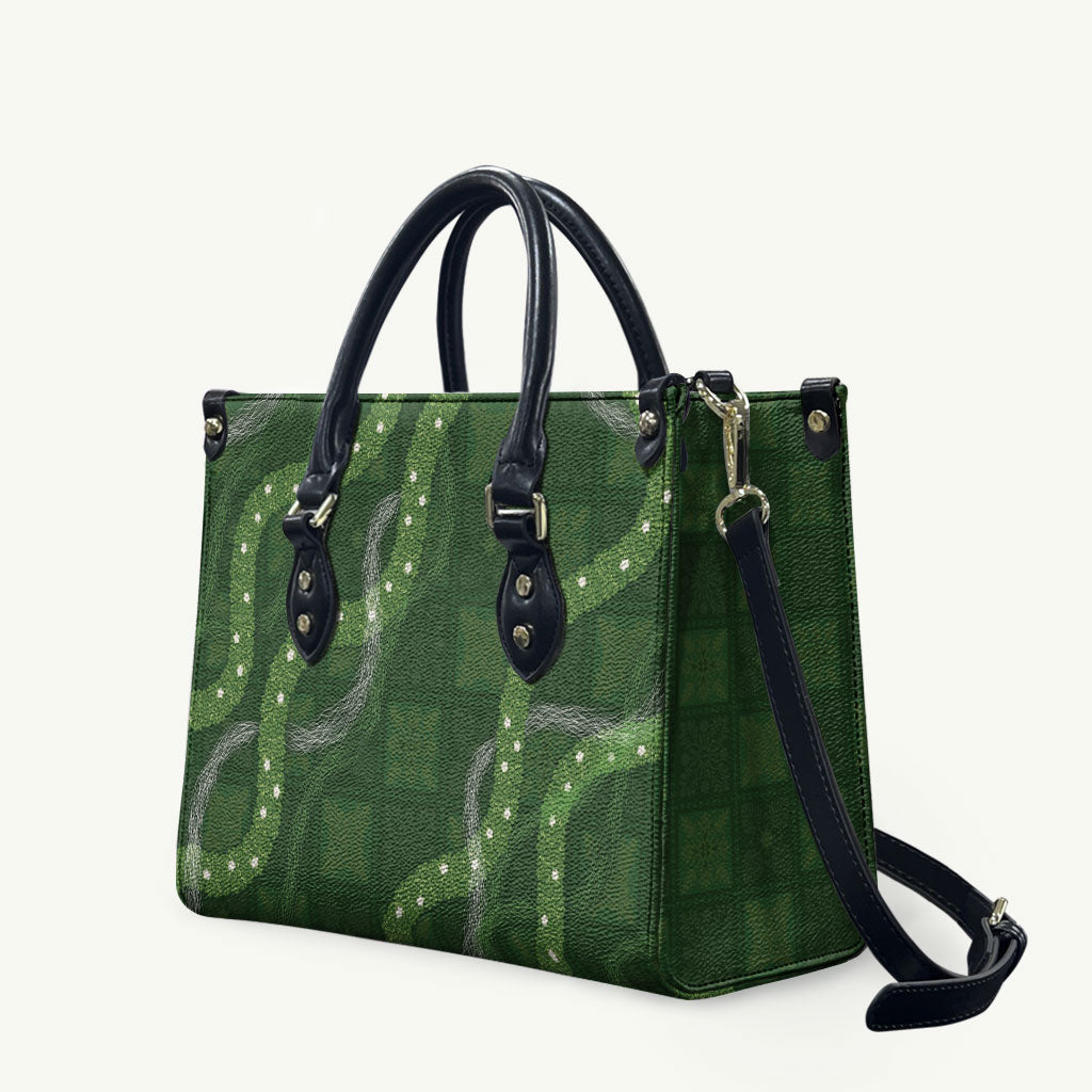Hawaiian Quilt Leather Bag Pele Hair Hinahina Lei Green Version